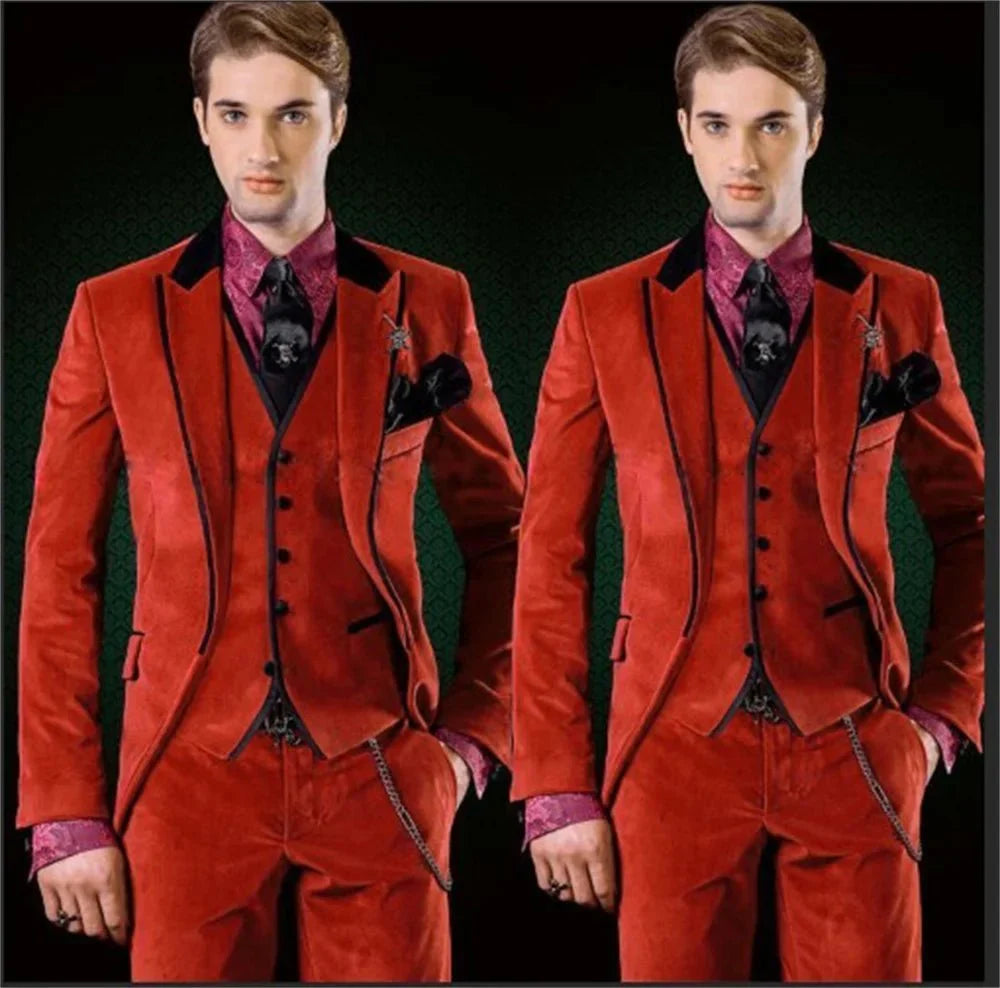 Men's velvet wedding suit by SHOWLU FASHION STORE, 3-piece slim fit blazer set for formal occasions and special events.
