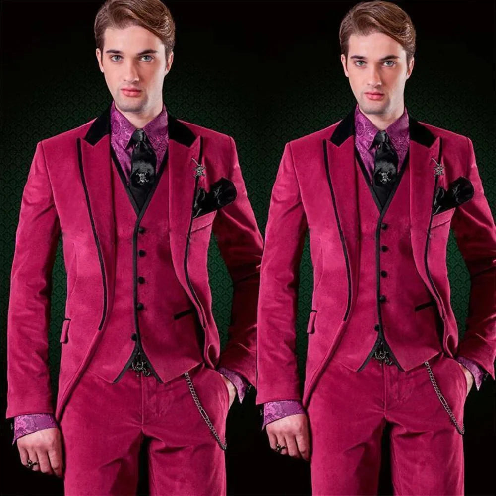 Men's velvet wedding suit by SHOWLU FASHION STORE, 3-piece slim fit blazer set for formal occasions, luxurious and stylish.