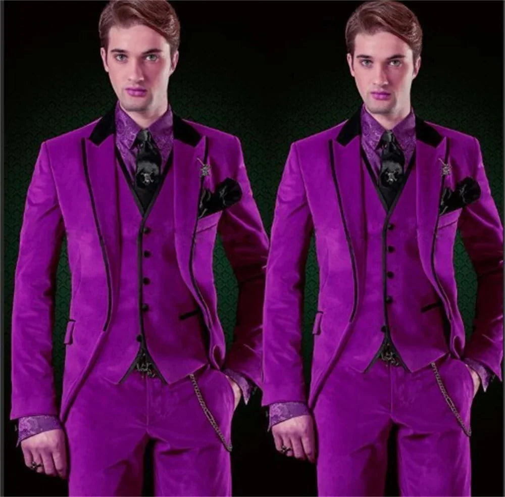 Men's velvet wedding suit by SHOWLU FASHION STORE featuring a slim fit 3-piece blazer set for formal occasions.