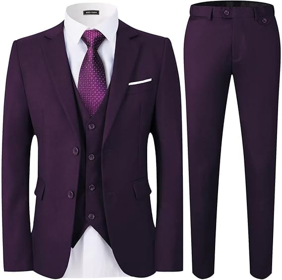 Ween Charm men's 3-piece slim fit tuxedo suit with 2-button blazer, vest, pants, and matching tie, stylish formal wear for men