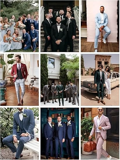 Ween Charm men's 3-piece slim fit tuxedo suit with 2-button blazer, vest, pants, and matching tie, stylish formal men's attire.