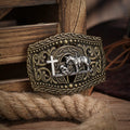 Vintage silver skull western belt buckle featuring cowboy rodeo style, suitable for men and women.