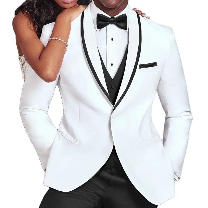 White and Black Wedding Tuxedo for Groom 3 Piece Slim Fit Men Suits Male Fashion Costume Jacket with Pants Vest - SHOWLU FASHION STORE