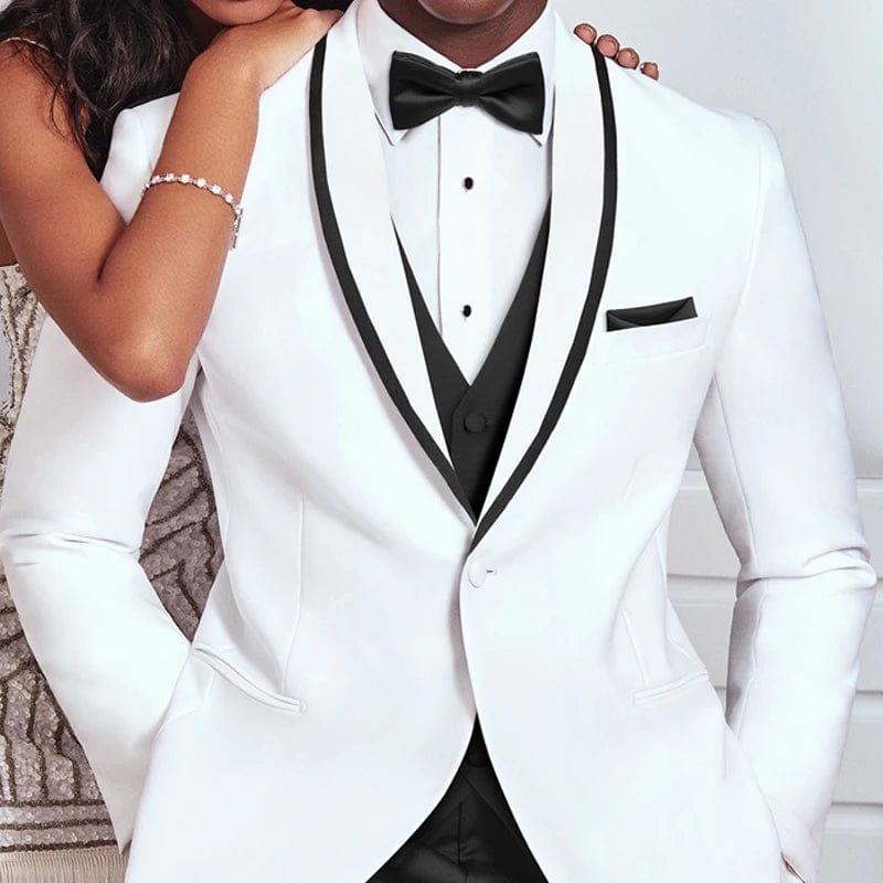 White and Black Wedding Tuxedo for Groom 3 Piece Slim Fit Men Suits Male Fashion Costume Jacket with Pants Vest - SHOWLU FASHION STORE