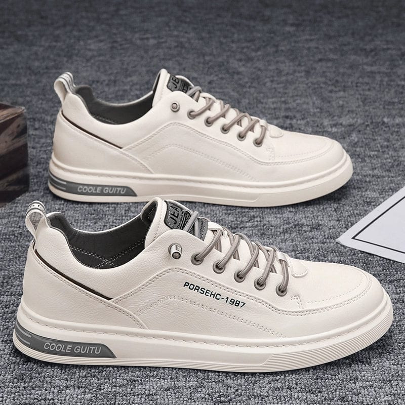 White men's leisure flats by Liboti with casual PU leather and round toe, perfect for autumn casual wear.