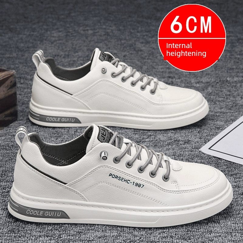 White men's leisure flats by Liboti, casual PU leather shoes with round toes perfect for autumn wear.
