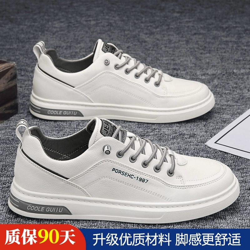 Men's white leisure flats by Liboti, casual round toe shoes with PU leather upper, perfect for autumn wear.