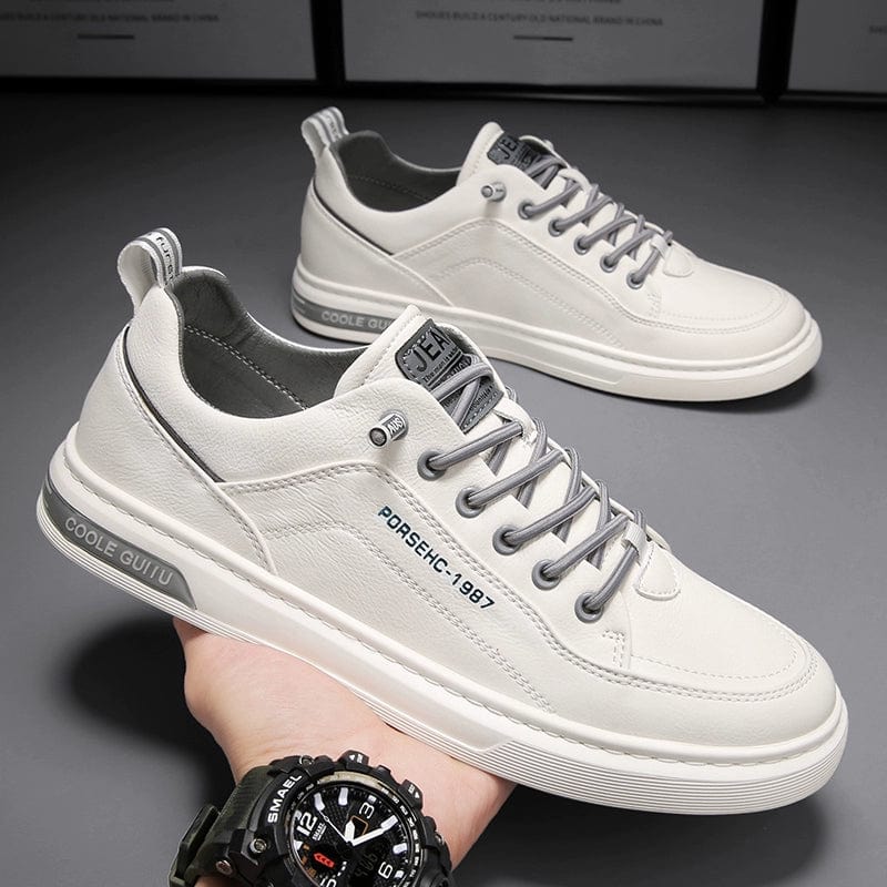 White men's leisure flats from Liboti by SHOWLU FASHION STORE, casual PU leather shoes with round toes for autumn wear.