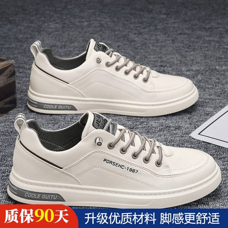 White men's leisure flats by Liboti featuring casual PU leather construction and round toe design.