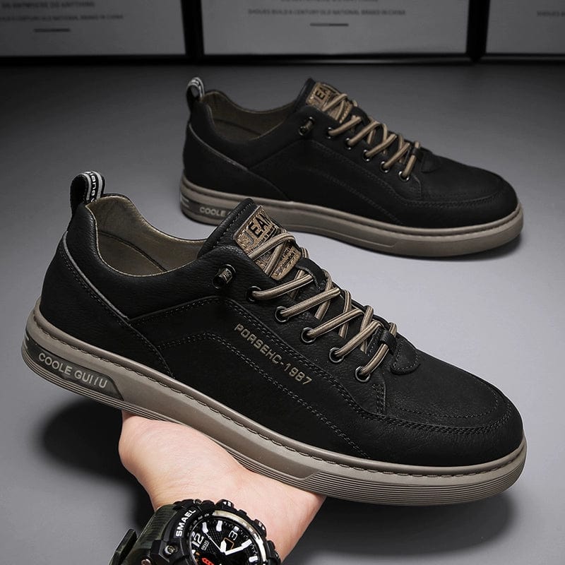 Liboti men's white leisure flats, casual PU leather shoes with round toe design, suitable for autumn casual wear.