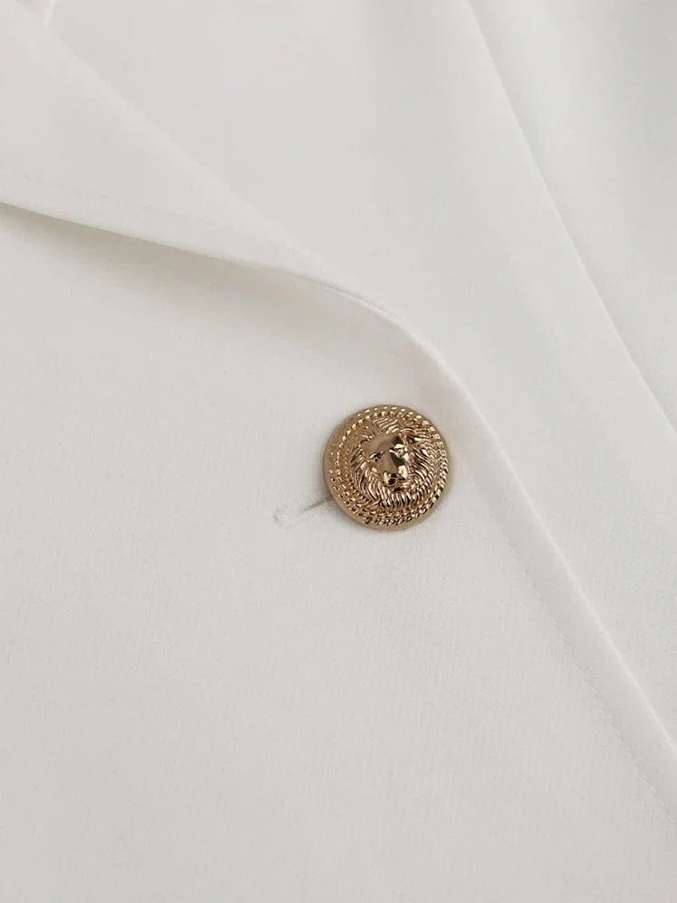 Plus size white blazer dress for women, V-neck bodycon mini with long sleeves, high waist, button-up style, suitable for office or parties.