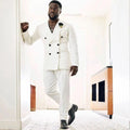 White double-breasted men's suit from SHOWLU Fashion Store, slim fit 2-piece tuxedo with blazer and pants for wedding or formal events.
