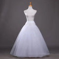White Showlu 4-layer tulle petticoat for A-line wedding dresses, no hoops, long bridal underskirt with layered tulle fabric.