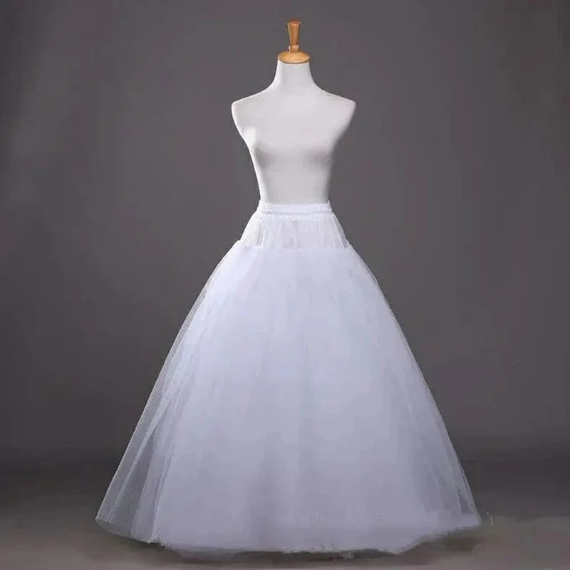 White Showlu 4-layer tulle petticoat for A-line wedding dresses, no hoops, long bridal underskirt with layered tulle fabric