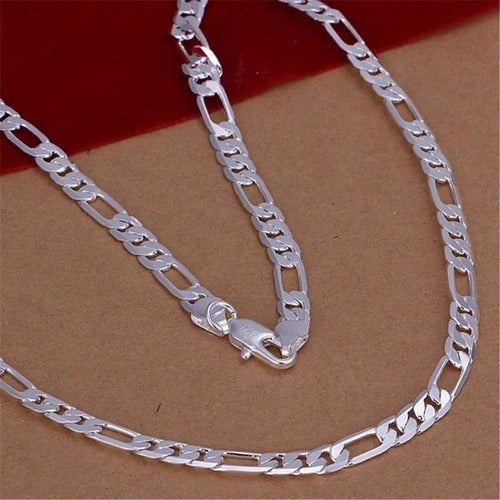 925 Sterling Silver 6mm flat chain necklace for men and women, showcasing sleek, high-quality silver jewelry style.