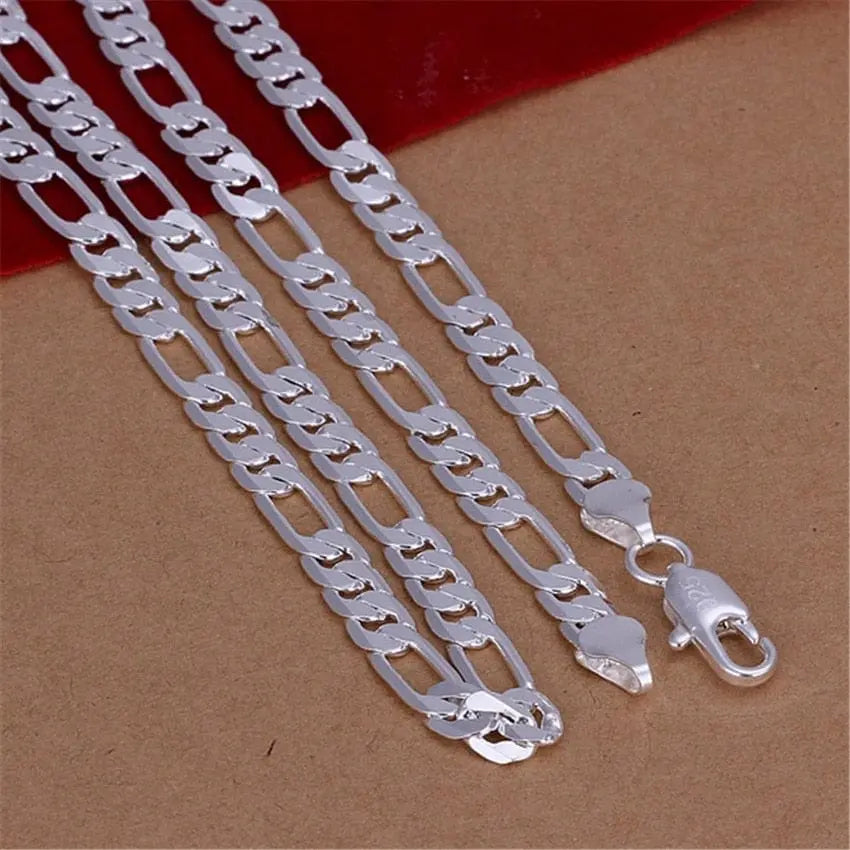 Sterling silver 6MM flat chain necklace for men and women, stylish jewelry by Anel Demosthene, showcasing a sleek, high-quality design.