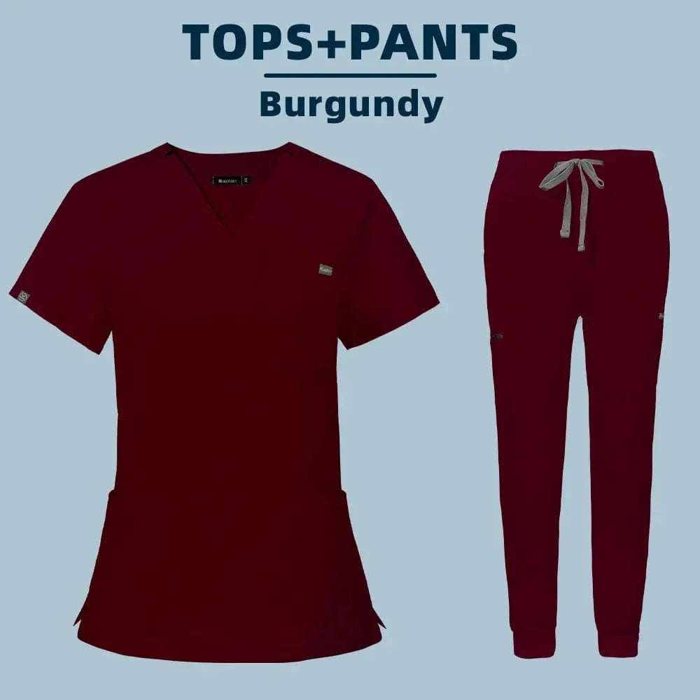 Showlu Fashion women's medical scrub set, hospital uniform with top and pants for healthcare workwear and medical professionals.