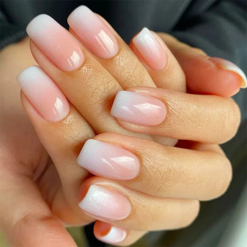 Square full cover French press on false nails by BigBull, featuring coffin-shaped ABS tips for a stylish manicure.