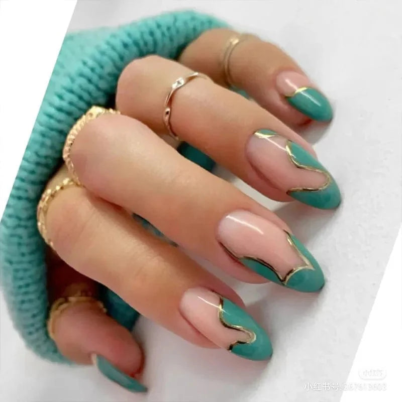 Square full cover French press-on false nails by Showlu Fashion Store, coffin-shaped ABS tips with elegant design.