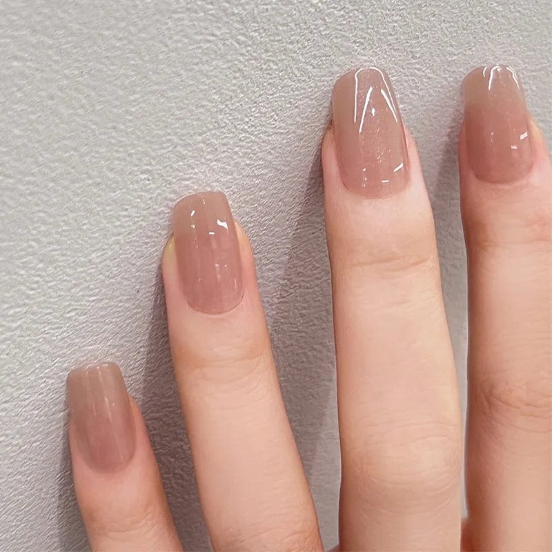 Showlu Fashion Store BigBull Square Full Cover French Press On false nails with coffin-shaped ABS tips for a stylish manicure.