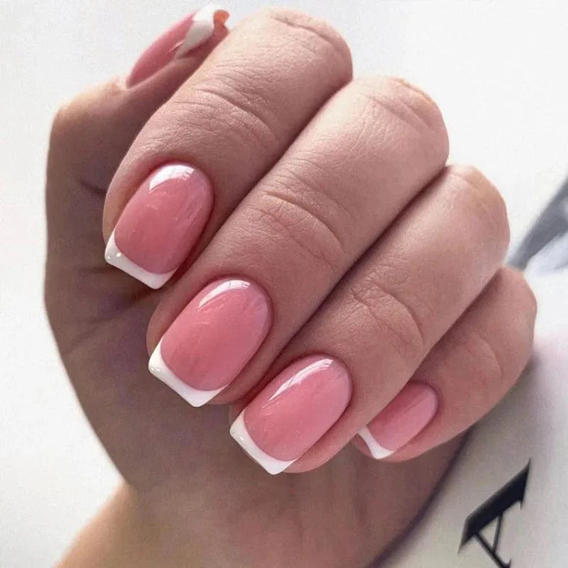 Showlu Fashion Store BigBull Square Full Cover French Press On false nails with coffin-shaped ABS tips, showcasing elegant nail design.