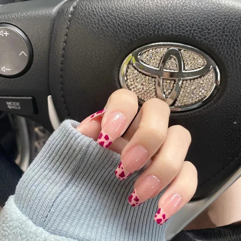 Square full cover French press on false nails by Showlu Fashion Store, coffin-shaped ABS tips for stylish nail extension.