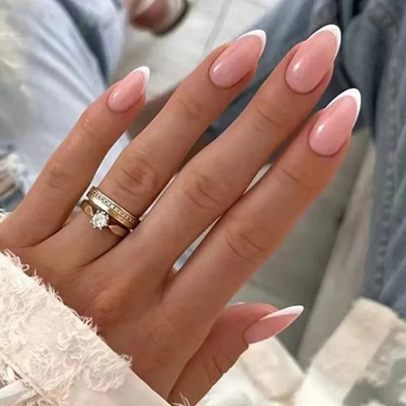 Square full cover French press on false nails in coffin shape, made of ABS tips for a stylish manicure.