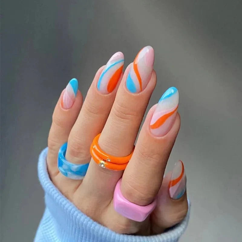Showlu Fashion Store BigBull Square Full Cover French Press On false nails with coffin-shaped ABS tips, ideal for stylish nail art.