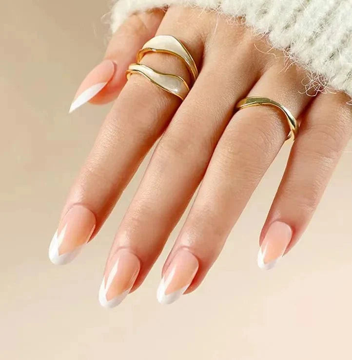 Square full cover French press on false nails by Showlu Fashion Store, coffin-shaped ABS tips for elegant manicure looks.
