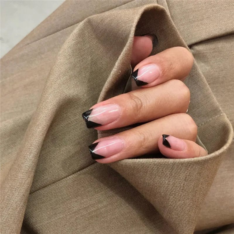 Showlu Fashion Square Full Cover French Press On false nails with coffin shape and ABS tips for a stylish manicure.