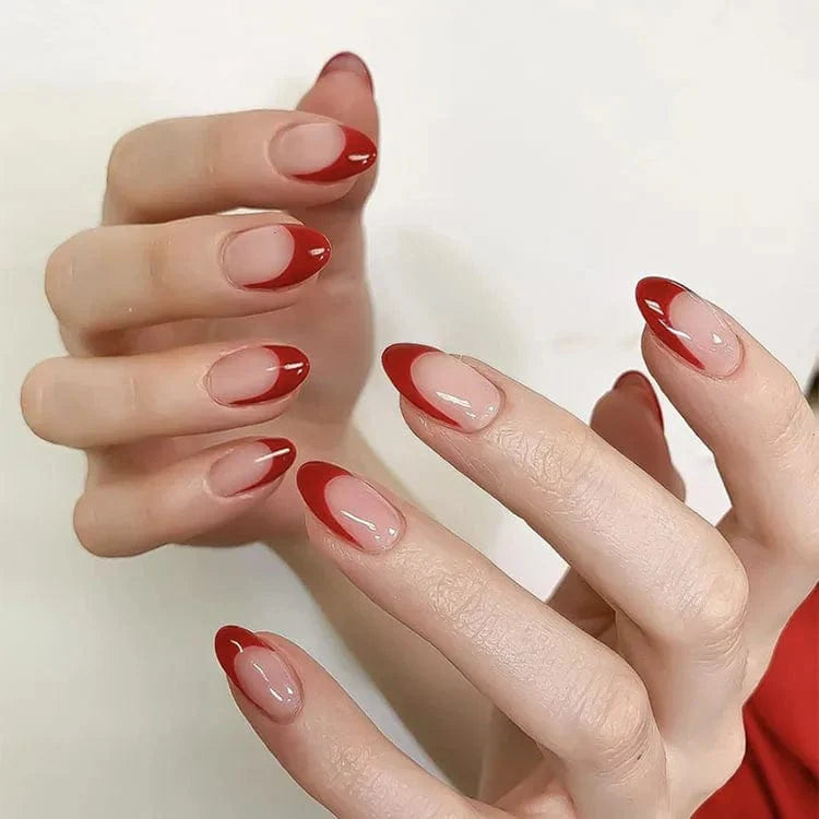 Showlu Fashion Square Full Cover French Press On false nails with coffin shape and ABS tips, perfect for stylish nail art.