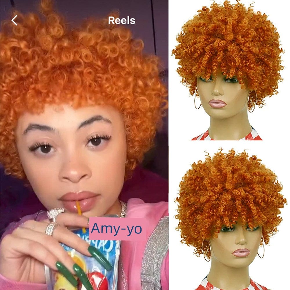Short fluffy black synthetic Afro wig by SHOWLU FASHION, featuring a full top and small roll style for unisex wear.