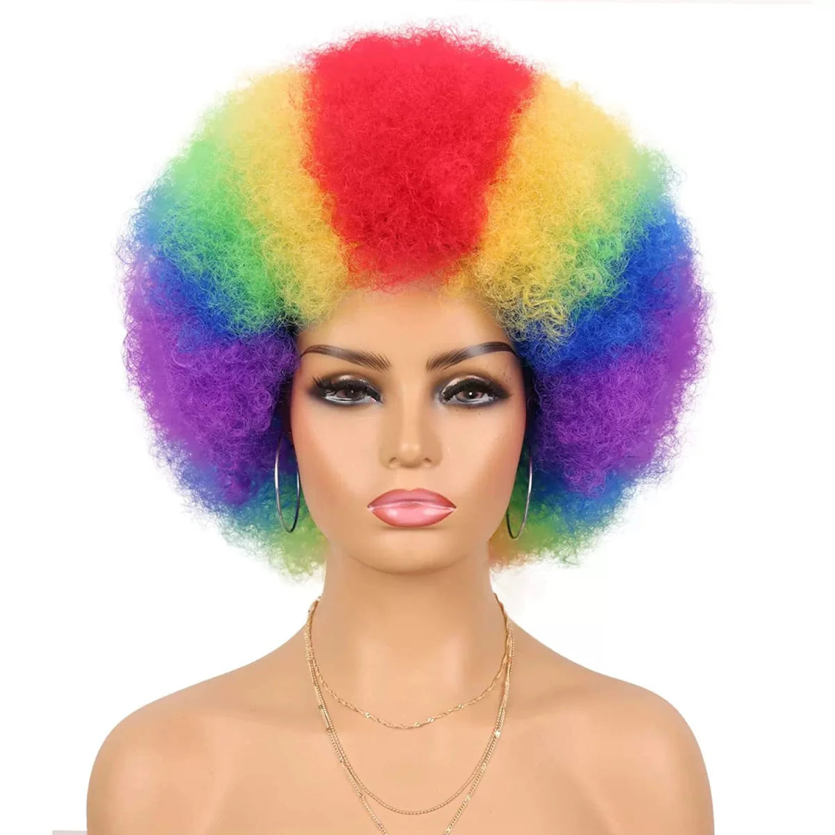 Short fluffy black Afro wig by SHOWLU FASHION with synthetic hair, full-volume style, suitable for unisex fashion looks.