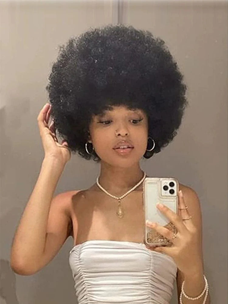 SHOWLU FASHION Afro wig with short fluffy black synthetic hair, unisex style, full top, lightweight, and natural African-inspired look