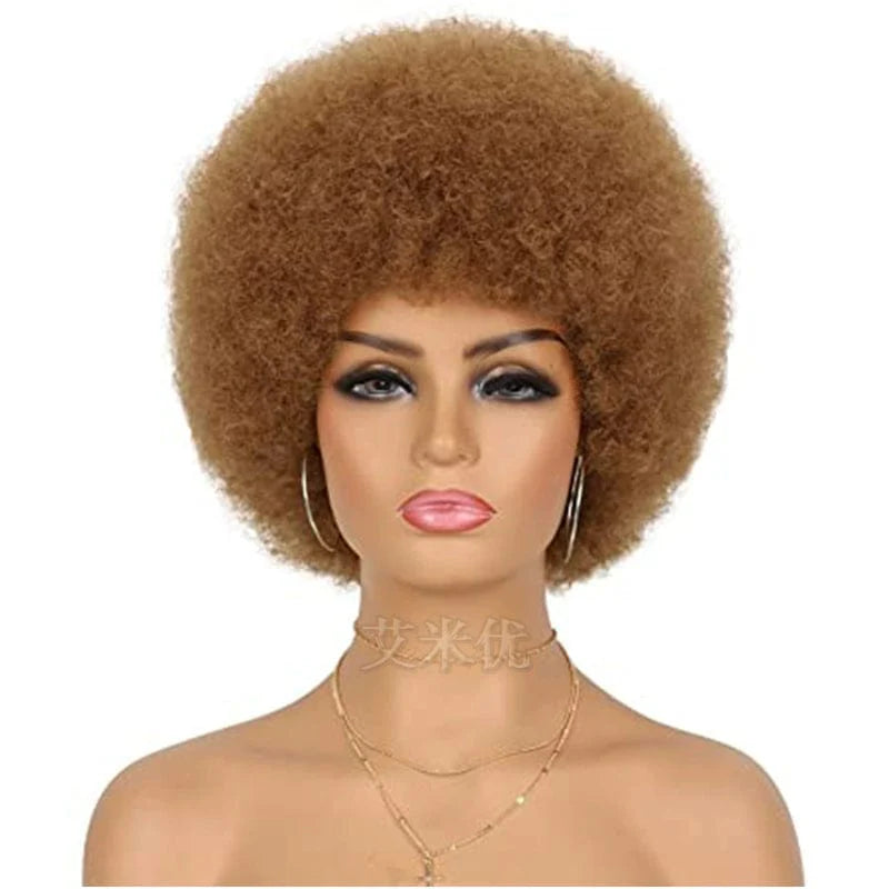 SHOWLU FASHION Afro wig featuring short, fluffy black synthetic hair with a full top, unisex style, ideal for a bold, natural look.