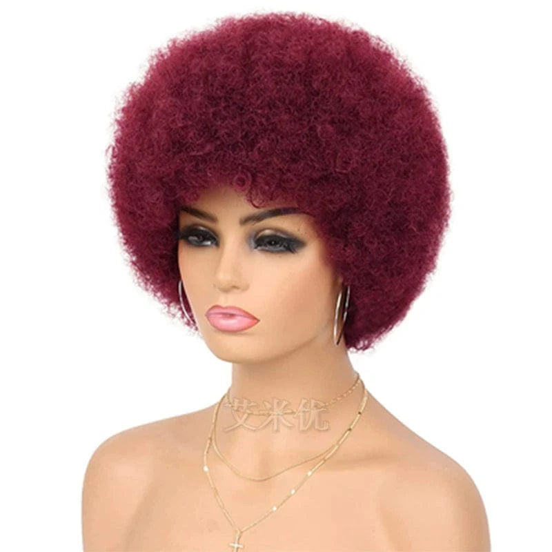 Short fluffy black Afro wig from SHOWLU FASHION, featuring synthetic hair with a full, rounded style for unisex wear.