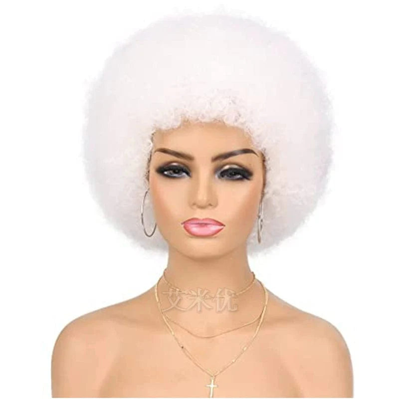 Short fluffy black Afro wig by SHOWLU FASHION, featuring lightweight synthetic hair, full top, unisex style, perfect for a bold look.