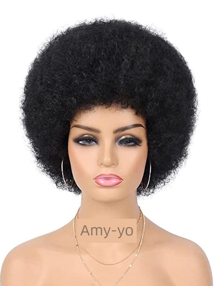 SHOWLU FASHION Afro wig with short, fluffy black synthetic hair, unisex style, ideal for a bold, full-top Afro look.