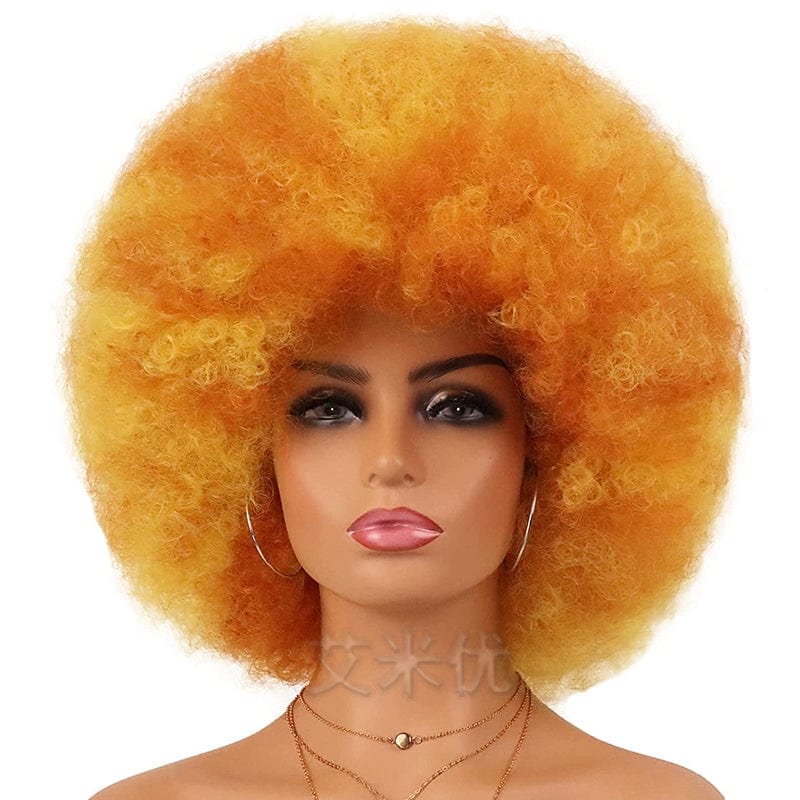 Short fluffy black Afro wig by SHOWLU FASHION, featuring synthetic hair with a full top and small roll style for unisex wear.