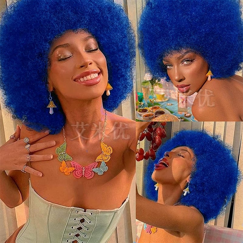 Short fluffy black Afro wig by SHOWLU FASHION with synthetic hair, full volume, unisex style, perfect for a bold, natural look.