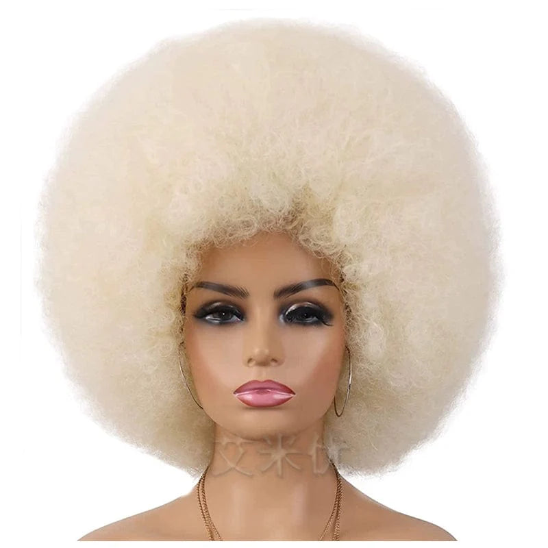 SHOWLU FASHION Afro wig featuring short, fluffy black synthetic hair with full top and small roll style for unisex wear