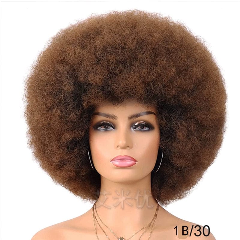 Short fluffy black Afro wig by SHOWLU FASHION, featuring synthetic hair with a full, rounded style for unisex wear.
