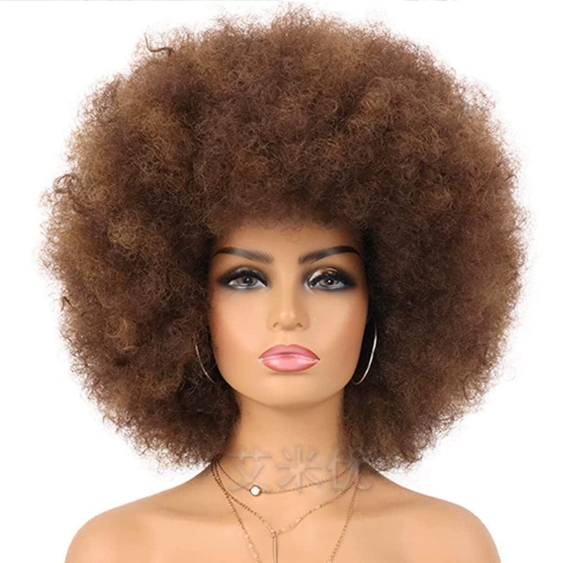 SHOWLU FASHION Afro wig with short fluffy black synthetic hair, styled in a full, rounded Afro for unisex wear.
