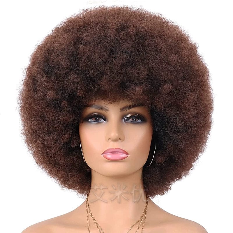 Short fluffy black Afro wig by SHOWLU FASHION, synthetic hair with a full, voluminous style for unisex wear.