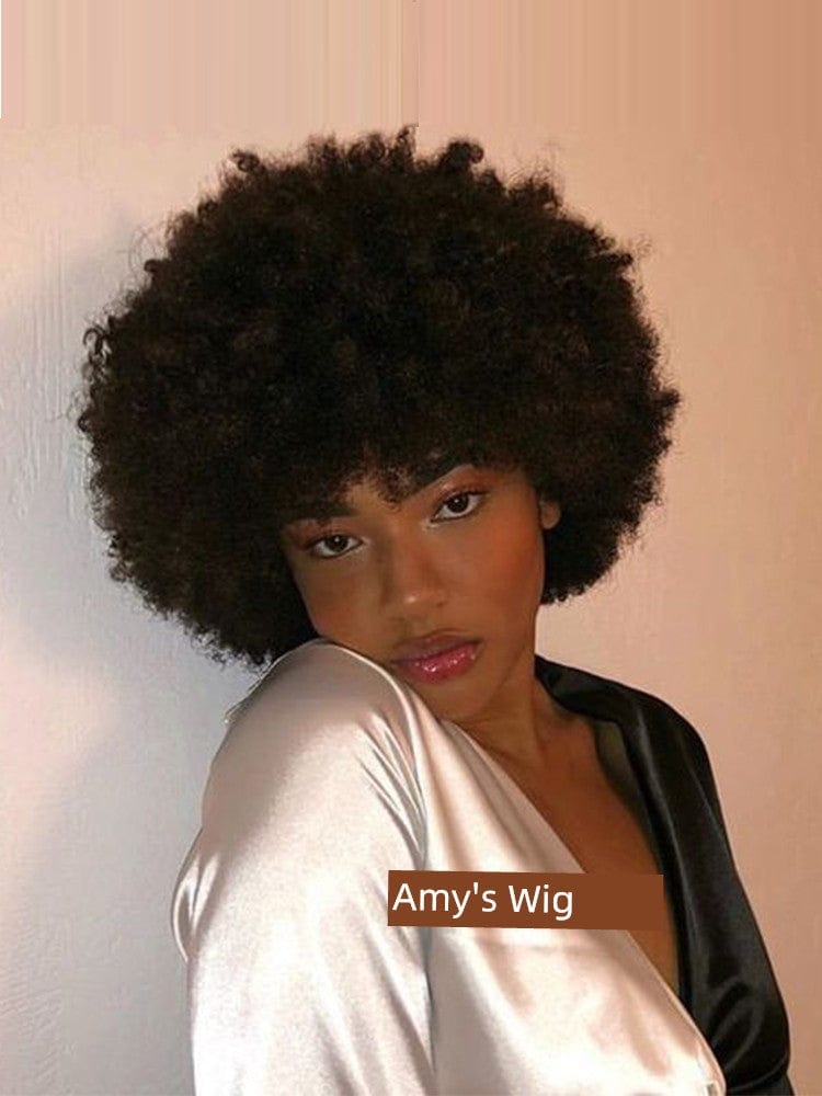 SHOWLU FASHION Afro wig with short fluffy black synthetic hair, unisex style, full top, lightweight and vibrant for a bold look.