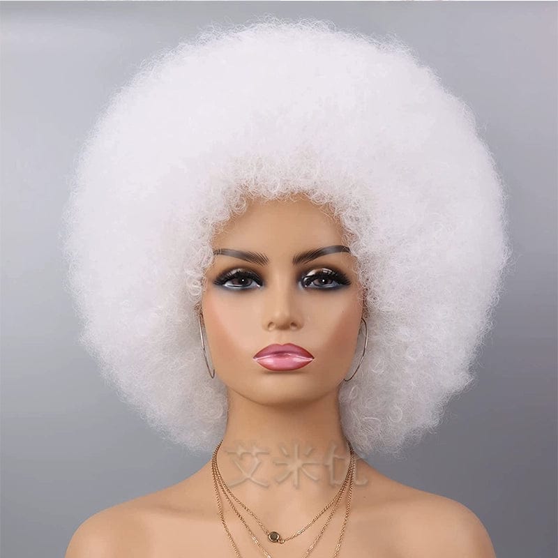 SHOWLU FASHION Afro wig with short, fluffy black synthetic hair, showcasing a full top style for unisex fashion.