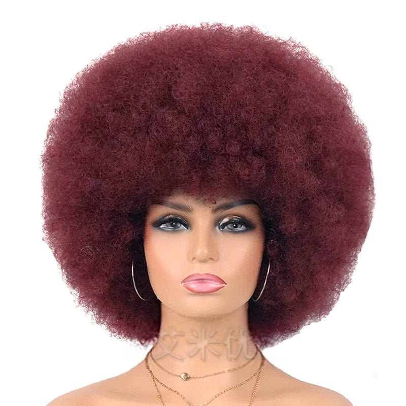 SHOWLU FASHION Afro wig featuring short, fluffy black synthetic hair with a full top style for unisex wear.