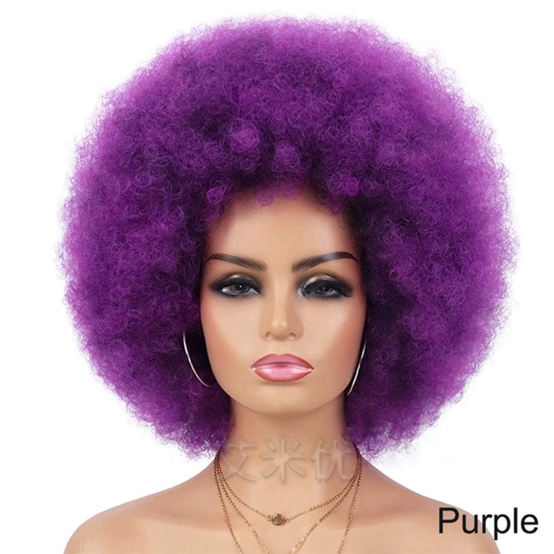 Short fluffy black Afro wig by SHOWLU FASHION with synthetic hair, unisex style, full top, lightweight and versatile.