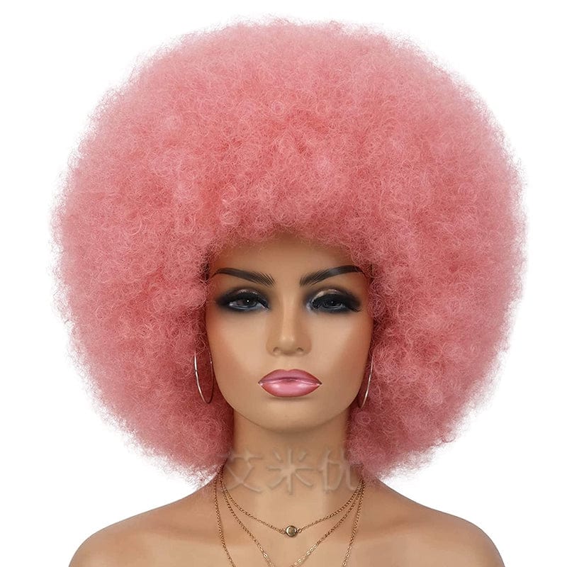 SHOWLU FASHION Afro wig featuring short, fluffy black synthetic hair with a full top, styled for unisex wear.