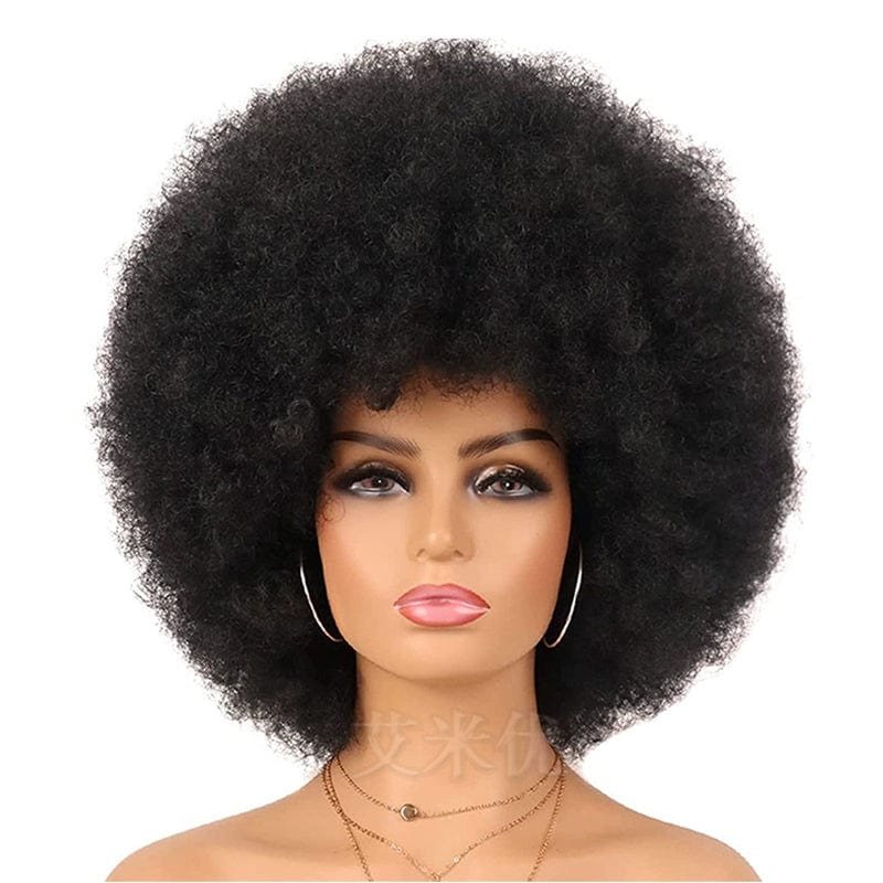 SHOWLU FASHION Afro wig featuring short, fluffy black synthetic hair with a full top, unisex style, perfect for a bold, playful look